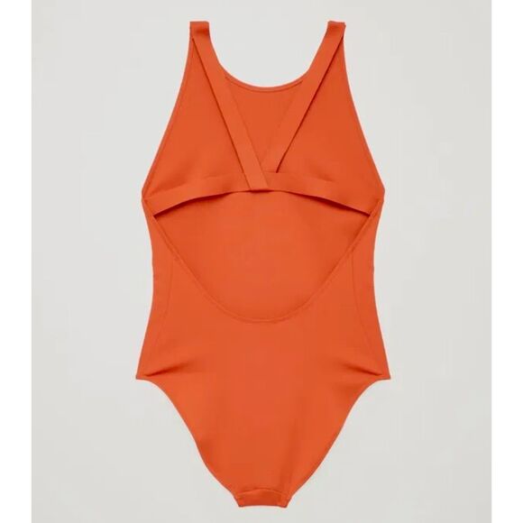 NWOT COS Twist-Back One-Piece Swimsuit High Neck Cutout Modern Orange Size 10